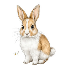 Obraz premium An adorable brown and white bunny sits isolated against a white background.