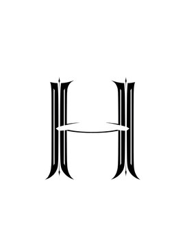 Medieval style serifs font letter H logo monogram lines minimal design. Elegant creative parallel lines initial symbol black and white style.