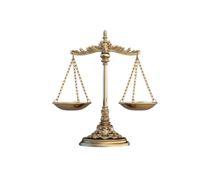 3D golden balanced scales of justice on Png Format and Transparent Background