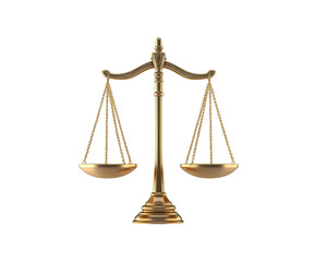 3D golden balanced scales of justice on Png Format and Transparent Background