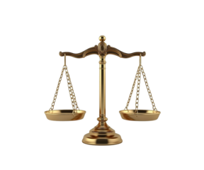 3D golden balanced scales of justice on Png Format and Transparent Background