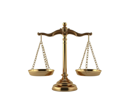 3D golden balanced scales of justice on Png Format and Transparent Background