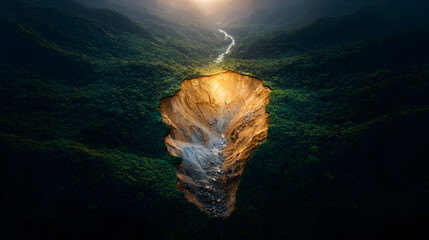 This image presents a dramatic perspective of a deep canyon. It could be used to illustrate environmental themes or concepts of exploration.