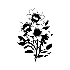 Elegant monochrome floral arrangement with delicate petals and stylized leaves art