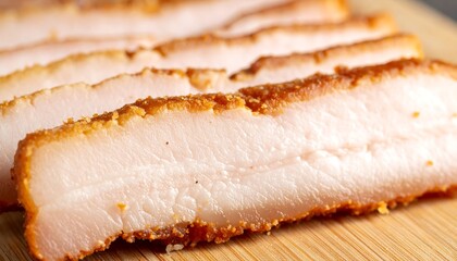 Crispy Roasted Pork Belly Slices Close Up Delicious Food Photography