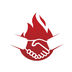 handshake flame fire logo vector design symbol icon 