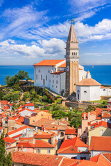 Piran, Slovenia. Aerial view of Piran old city on Adriatic Sea