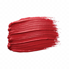 Fototapeta premium abstract smooth smudged carmine red lipstick swatch stroke isolated on transparent background