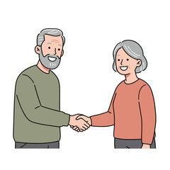 Fototapeta premium Elderly couple shake hands with smiles on International Friendship Day