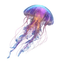 Glow in the dark jellyfish floating isolated on transparent background