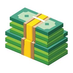 Stacks of crisp hundred-dollar bills secured with bands on white background