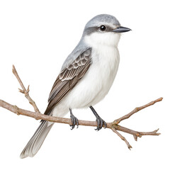 A cute loggerhead shrike bird perched on a branch in fine detail illustration.