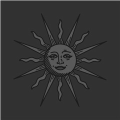 antique sun illustration; vintage solar depiction