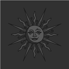 antique sun illustration; vintage solar depiction