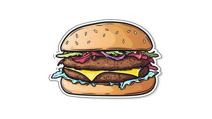 Hand-drawn illustration of a delicious double cheeseburger.