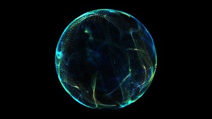 Abstract digital particles flowing on black background. Technology sphere. Abstract concept of artificial intelligence. Big data visualization. 3d rendering. Seamless loop 4K - Powered by Adobe