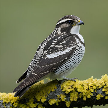 A Common Nighthawk roosting on a lichen covered branch