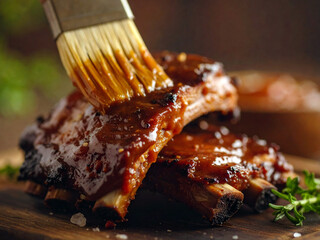 BBQ Ribs. Delicious BBQ baby-back ribs with tangy sauce and a sauce brush. 
