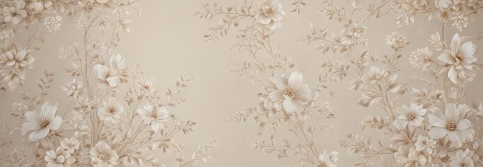 Soft neutral floral wallpaper, intricate design, perfect wedding backdrop , botanical, leaves, classic pattern