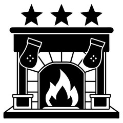 Cozy fireplace with stockings silhouette vector illustration