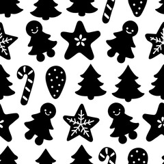 Naklejka premium Vector holiday christmas decoration pattern with christmas tree, star icons for winter celebration design