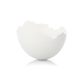 One piece of broken eggshell on mirror surface against white background