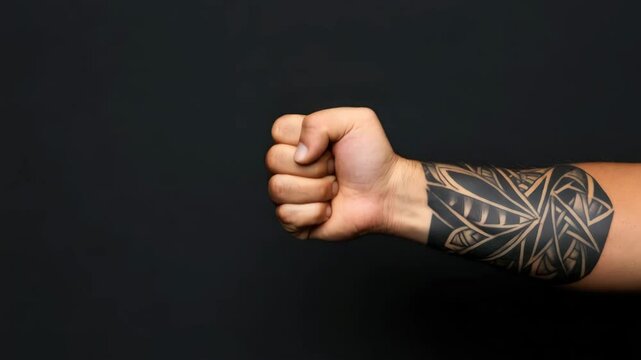 A man's hand with a tattoo clenched into a fist makes back and forth movements