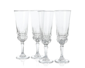 Many empty clean glasses isolated on white