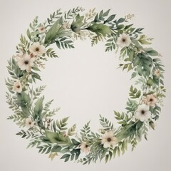 Naklejka premium Delicate watercolor floral wreath with lush green leaves, elegant script font , foliage, design, watercolor