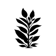 Minimalistic botanical illustration featuring a plant silhouette with stylized leaves