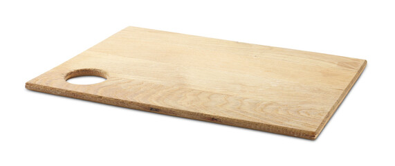 One wooden serving board isolated on white. Space for text