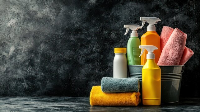 Cleaning supplies arranged in a still life