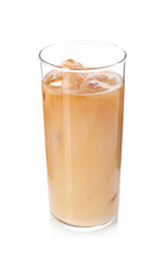 Tasty iced coffee in glass isolated on white