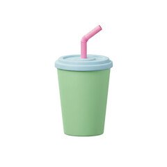 Pastel colored reusable cup with straw for refreshments on a clean backdrop