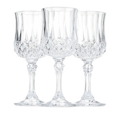 Three empty clean glasses isolated on white
