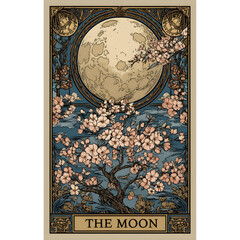 Tarot card "The Moon" art nouveau style isolated on transparent background