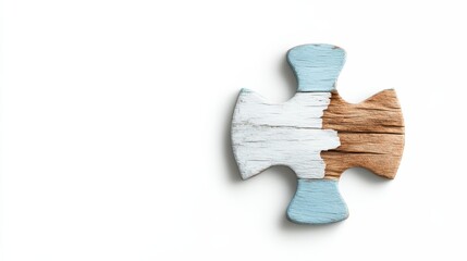 This image features a uniquely shaped wooden puzzle piece with a partially painted finish, symbolizing individuality and the importance of fitting into life’s broader picture.