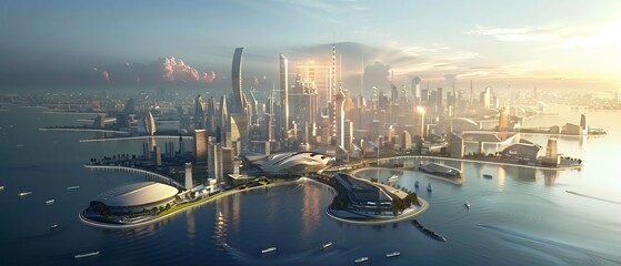 Breathtaking aerial panorama of a futuristic metropolis blending into the horizon
