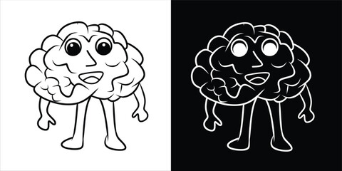 Cartoon Brain Character in Black and White Contrast Style