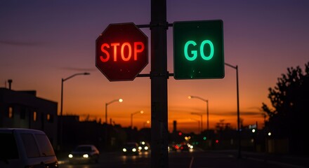 Obraz premium Stop and Go Traffic Sign at Sunset