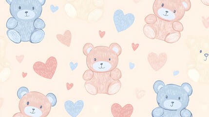 Obraz premium Playful teddy bears and hearts pattern design.