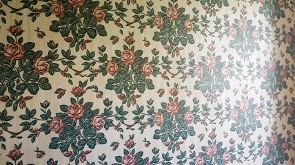 Vintage Rose Wallpaper with Teal Leaves and Delicate Branches Pa