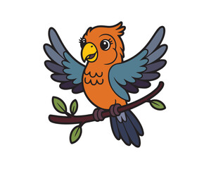 Cute bird cartoon on the tree branch vector art illustration.