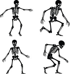 Skeleton Silhouette Set | Human Bones Vector Collection Scary Skeleton Silhouettes | Halloween Skull & Bone Icons