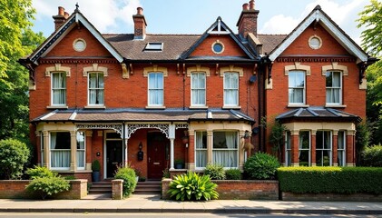 Fototapeta premium Victorian brick terrace houses, ornate details, city streets, row houses, detail