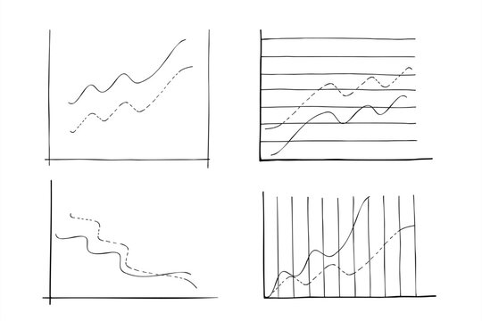Set of linear graphs with red and blue lines showing different trends and dynamics vector illustration. Change in time of election results or income. For business analytics, financial reports