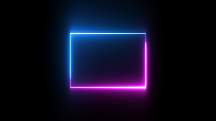 Square rectangle neon effect picture frame on a black background.