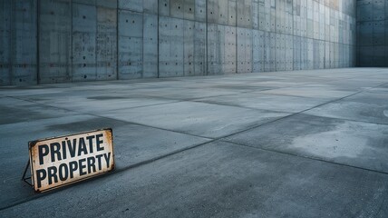Weathered Private Property Sign in Empty Concrete Structure
