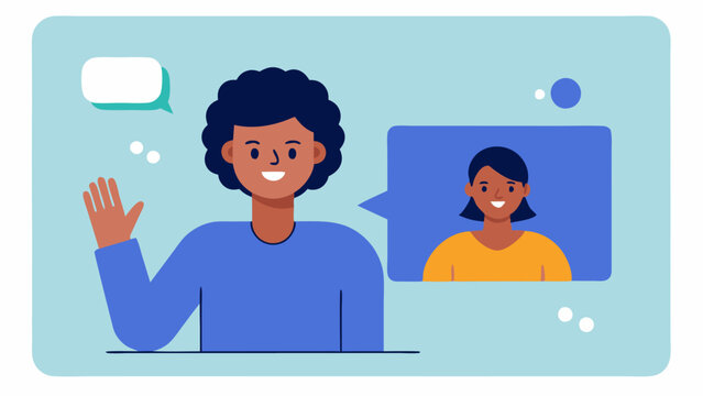 Sign Language Interpretation A video call scene where one participant uses sign language while another watches on their screen. The background includes captions for clarity.