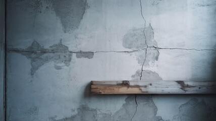 Weathered Wall with Cracked Plaster and Wooden Beam